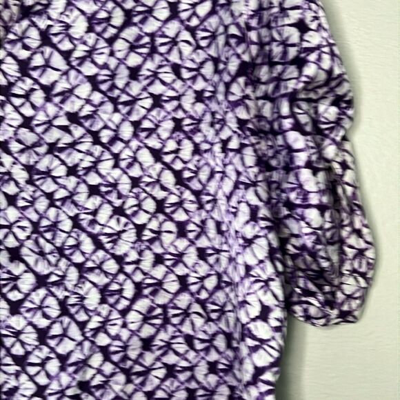 Talbots Blouse Women’s Petites Size 12P Purple White Silk Blend Top Roll tab - Picture 5 of 8